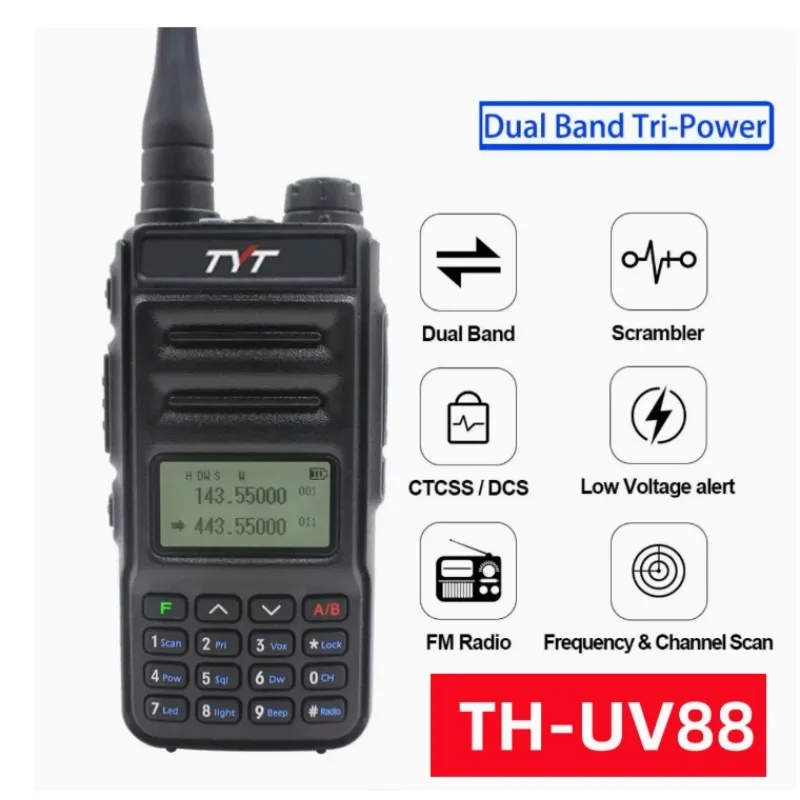 TYT TH-UV88 Dual Band VHF UHF 144/430MHz 5-Watt Portable Radio Walkie Talkies Long Range Amateur Analog Handheld Transceiver