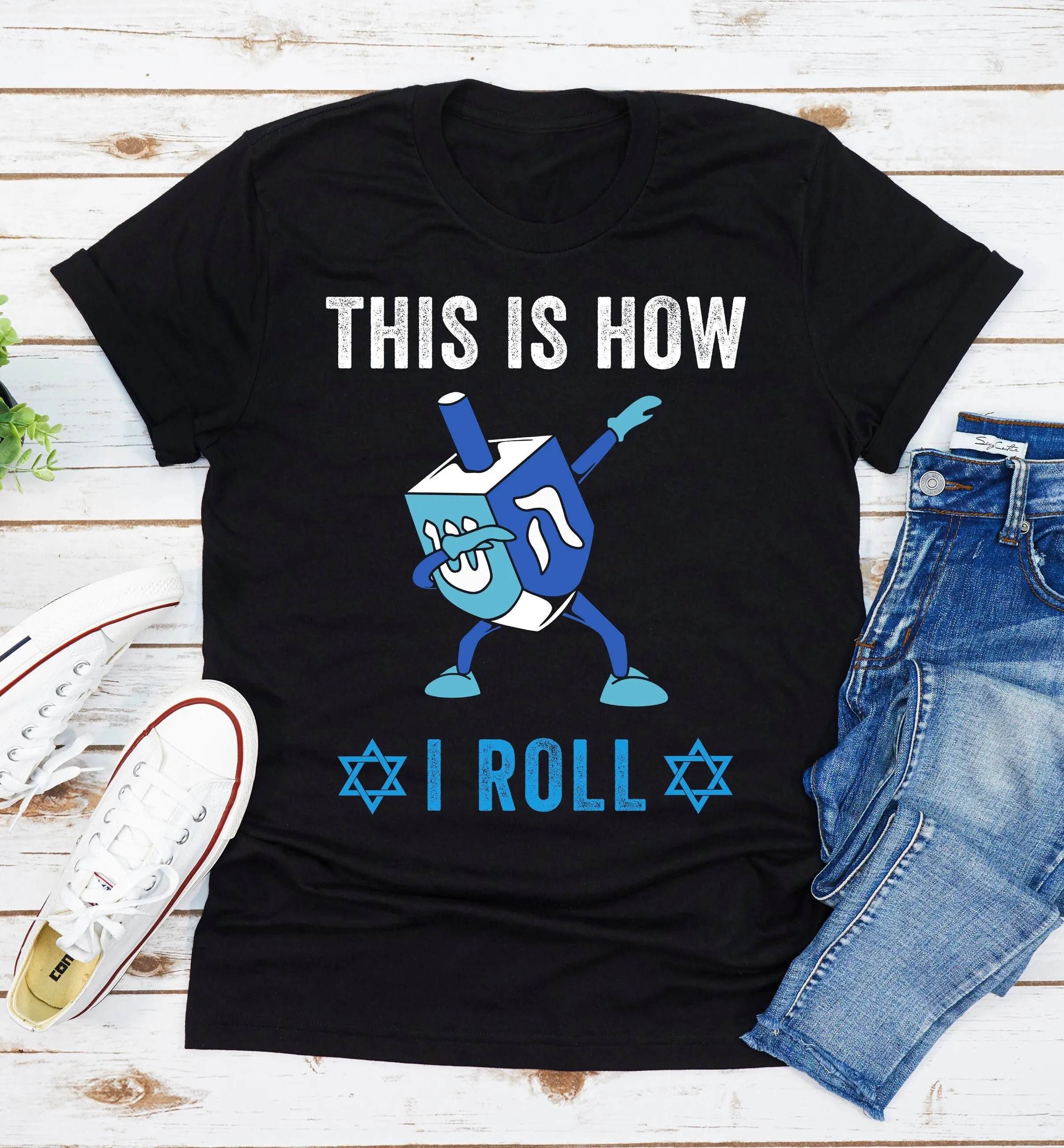 This Is How I Roll Dabbing Dreidel T Shirt Funny Hanukkah Jewish Christmas Judaism