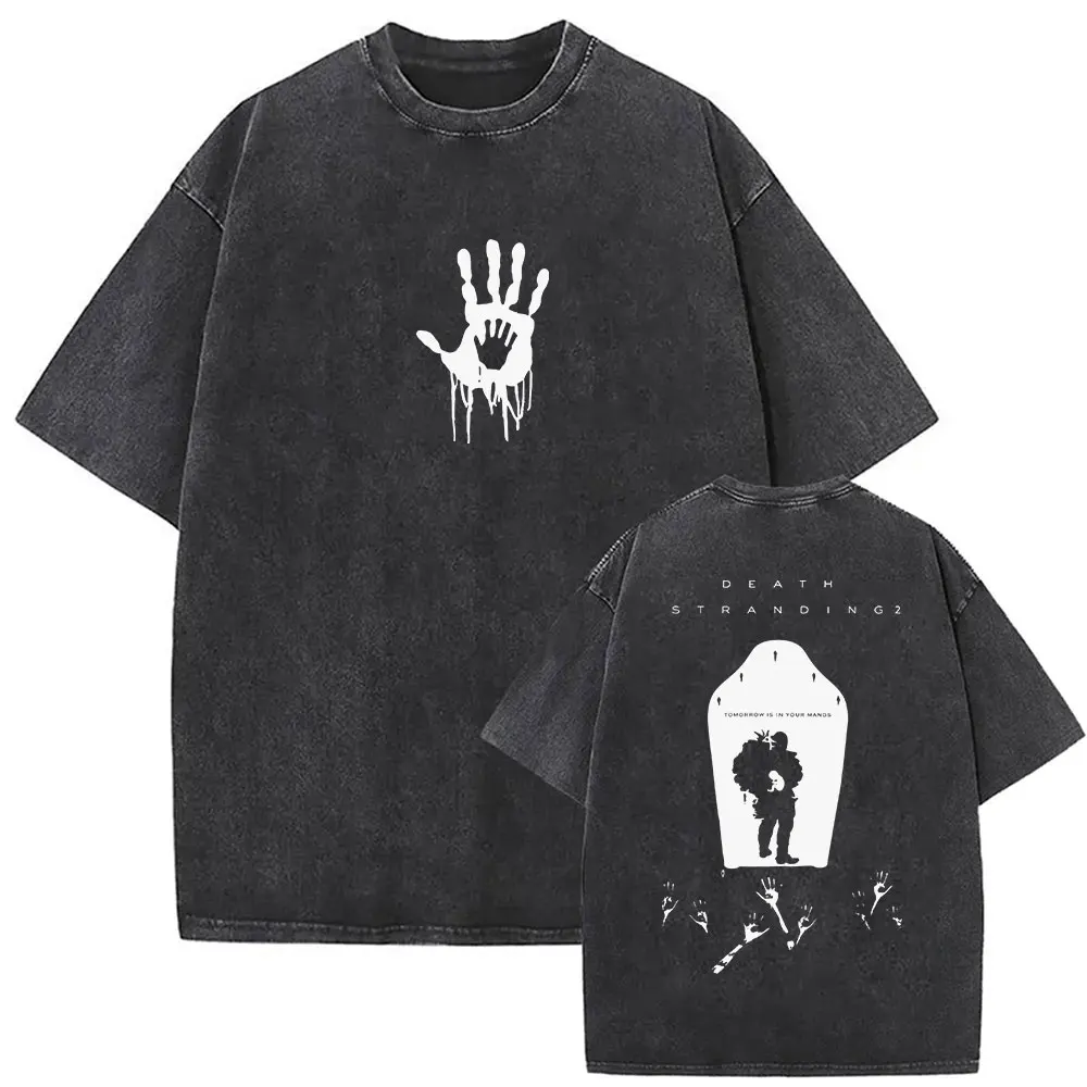 2026 Game Death Stranding 2 Vintage Washed T Shirt Men's Women Gothic Fashion Short Sleeve T-shirts Clothing Oversized T-shirt