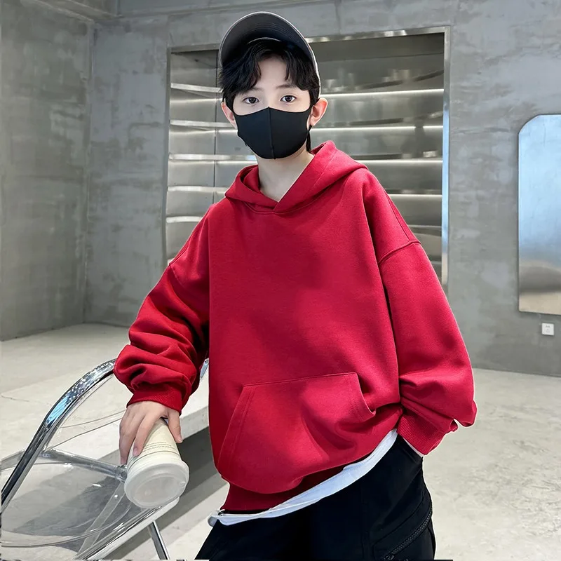 ملابس الأولاد لخريف وشتاء 2025 مع قلنسوة وأكمام طويلة من المخمل الصلب تي شيرت للمراهقين للأطفال فضفاض 4 6 7 8 9 10 11 12 سنة