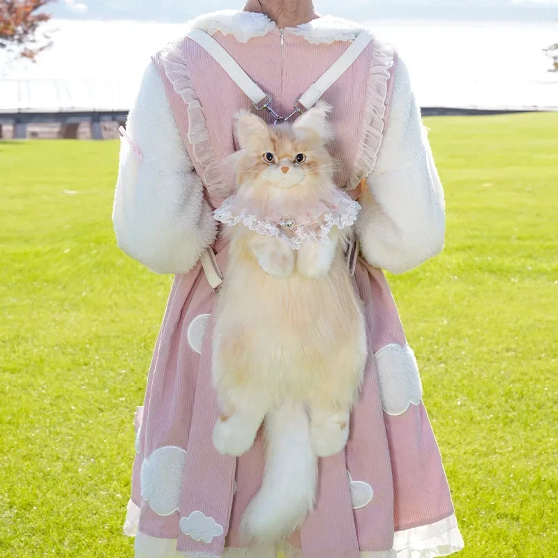 Light Golden Plush Bag Simulated Puppet Cat Backpack Little Cat Cute Soft Backpacks Simulation Birthday Gifts For Girlfriend
