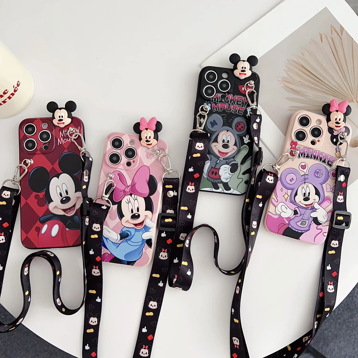 For OPPO A15 94 54 55 53 74 96 57 17 58 78 60 39 Realme C55 53 35 30 21Y 11 33 63 61 67 Playful Minnie Case With Holder Rope