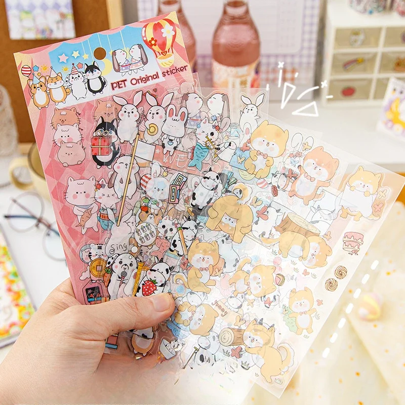 Cute and Cute Pet Handmade Stickers Cartoon PET Stickers Children's Fun Self Adhesive Bookkeeping Stickers Waterproof