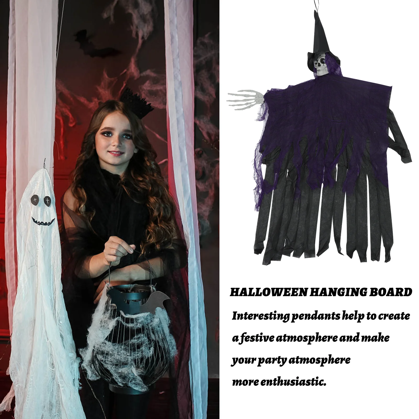 

1 pc Halloween Hanging Ghost Decor Front Yard Patio Lawn Garden Party Supplies Haunted House Props Halloween Scene Ornaments