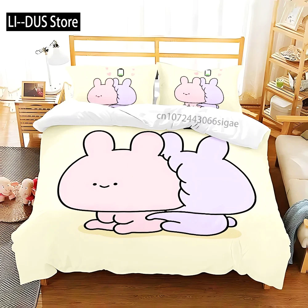 3D Print Asleep Cute Asamimi Square Bedding Set,Girls Adult Single Twin Queen Size, Duvet Cover Pillowcase Bedding