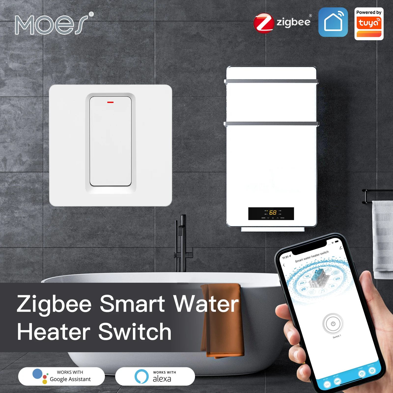 MOES Tuya Smart ZigBee Water Heater Boiler Switch Smart Life APP Wireless Control Timer for Heating Water for Alexa Google Home