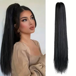 Extensiones de Cabello sintético para mujer, postizo largo con Clip de garra recta de hueso, 22 pulgadas