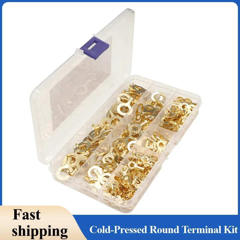 Round Terminal Block Boxed M3~M10 O-type Lugs Cold-Pressed Electric Cable Connector Copper Tab Wiring Nose Combination Set DIY