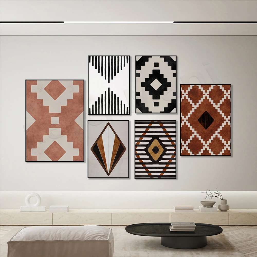 1pc frameless Canvas Painting (No frame)abstract aztec poster geometric minimalism boho canvas painting poster wall art mid cent
