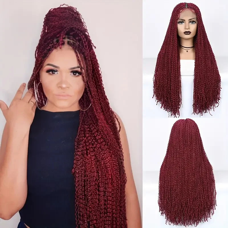 African American Wig Three Strands Creadlocks Female Front Lace 24 Inch Braided Wig Lace Wig Hand Hook Red Wig Headgear Cosplay