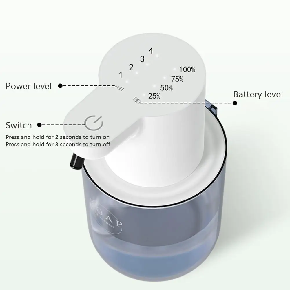 P3 Automatic Induction Soap Dispenser Automatic Foam Sensor 4 Speed Adjustment 400ml Water Tank IPX5 Waterproof Type-C Charging