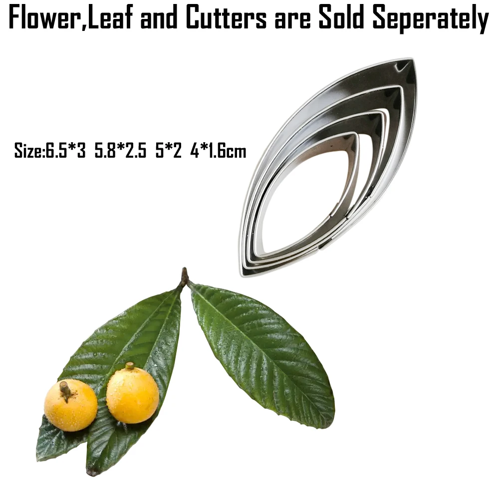 6pcs Loquat Leaf Veiner Silicone Mold Stainless Steel Cutter Mould DIY Flower Fondant Molds Cake Decorating Tools Bakeware CS418