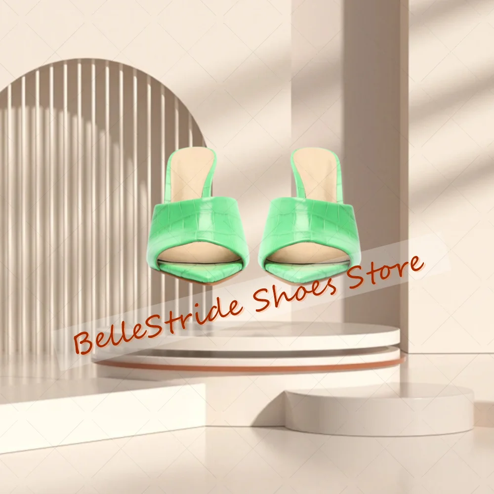 

Green Pointed Toe Open Toe Slippers Matte Leather Women Shoes Wedges Heel Party Banquet Dating 2025 Zapatos Para Mujere