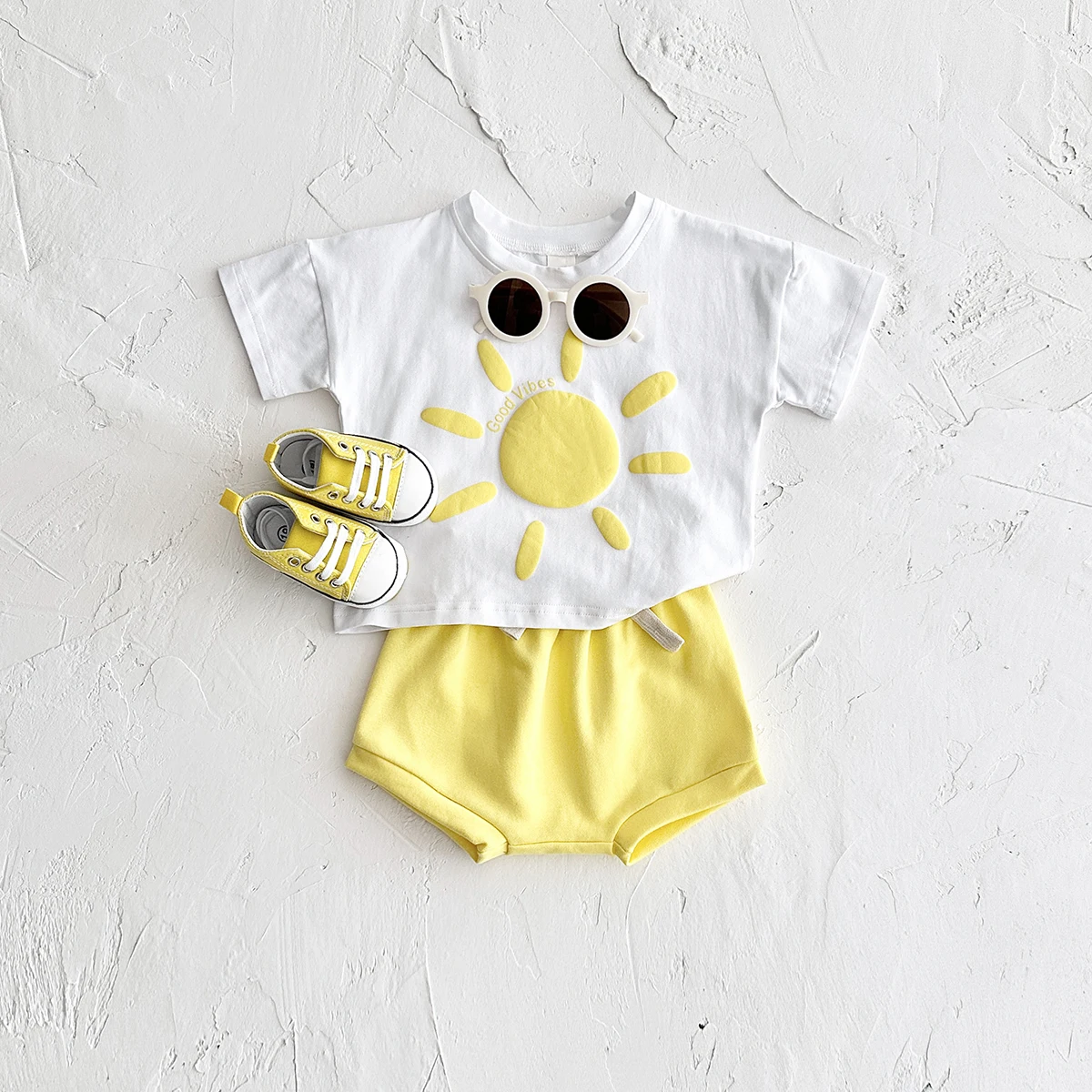 2024 Summer Newborn Boys Girls Set Ripple Flower Pattern Short Sleeved T-shirt+Beach Shorts Cotton Casual Clothing Suit 0-3Y