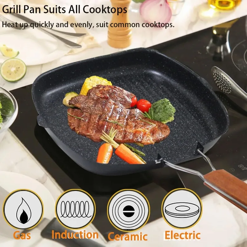 Outdoor Household Folding Steak Pan Striped Flat Pan Frying Pan Induction Cooker Dedicated for Frying Steaks Non-stick Pan