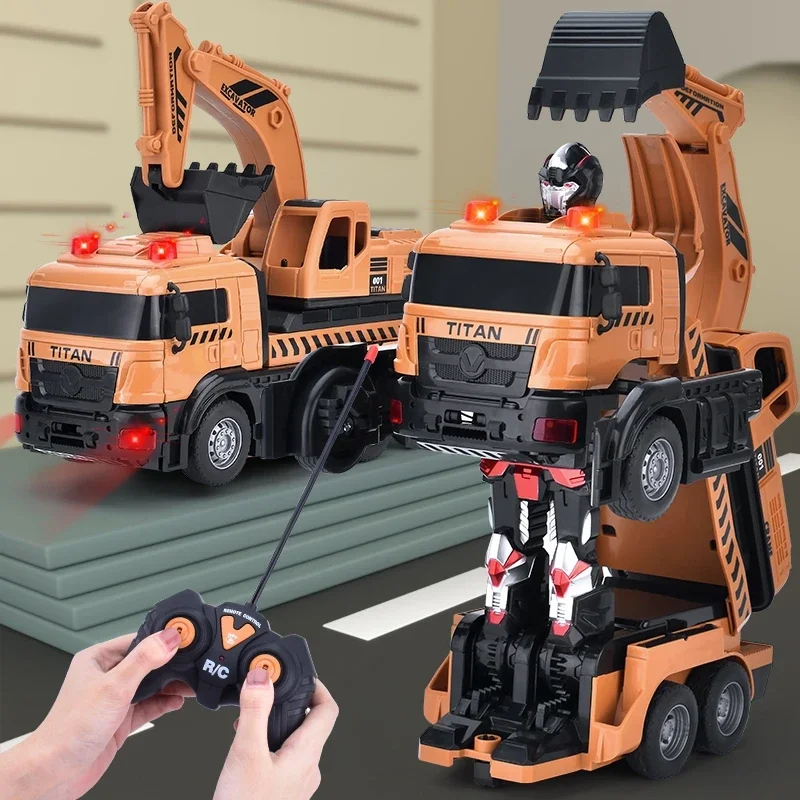 Robot jouet télécommandé pour enfants, camion RC, déformation Onekey, rotation à 360 °, dérive, ingénierie, cadeau pour garçons, nouveau