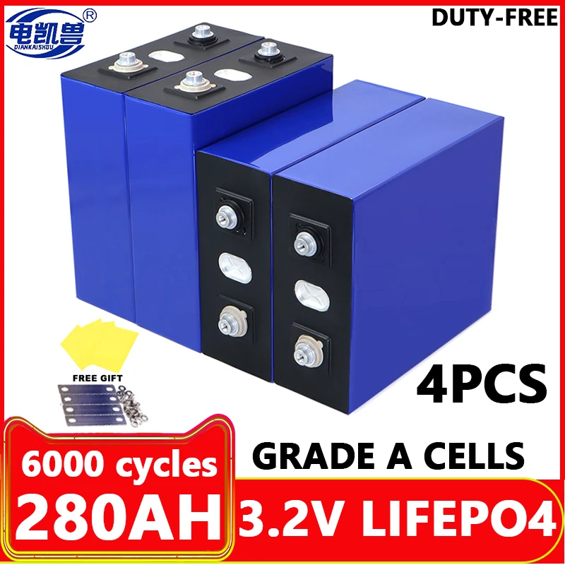 

4PCS 3.2V 280Ah Lifepo4 Battery 320Ah 105Ah Grade A Rechargeable Batteries DIY 12V 24V 48V RV EV Boat Yacht Vans Cells Pack