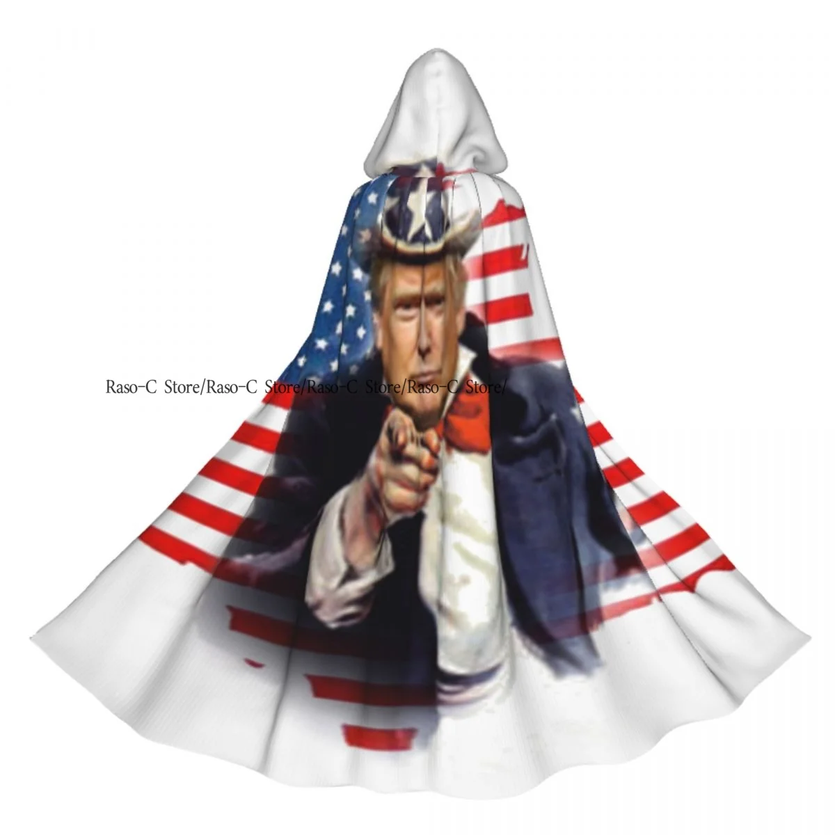 

Adult Cloak Cape Hooded American Flag Trump Medieval Costume Witch Wicca Vampire Elf Purim Carnival Party