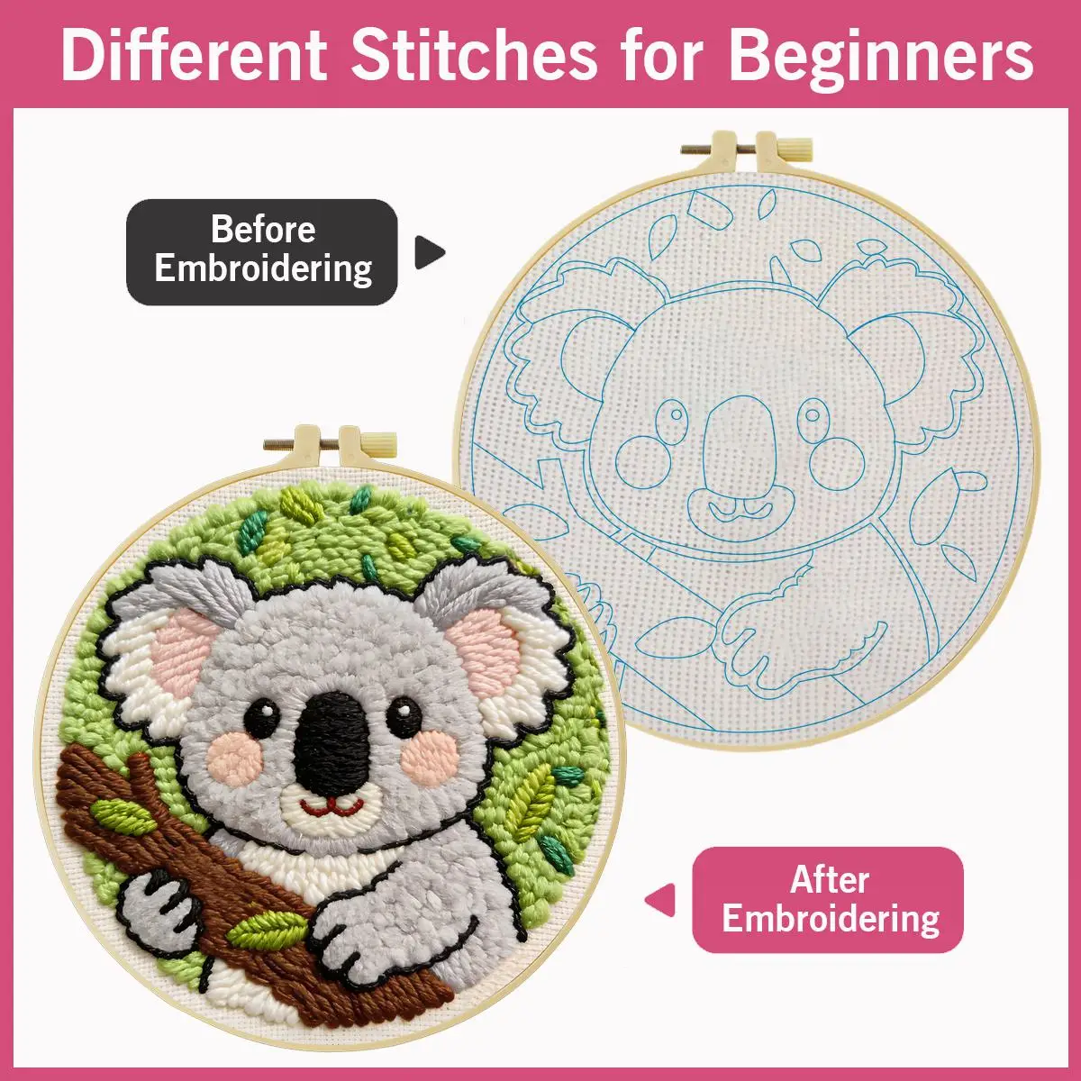 20X20CM/7,87 Zoll Tier - Koala Stanznadel-Stickerei-Set, Stickerei-Kit, Gestrickte Stickerei, DIY Handgemachtes Geschenk – Detail 4