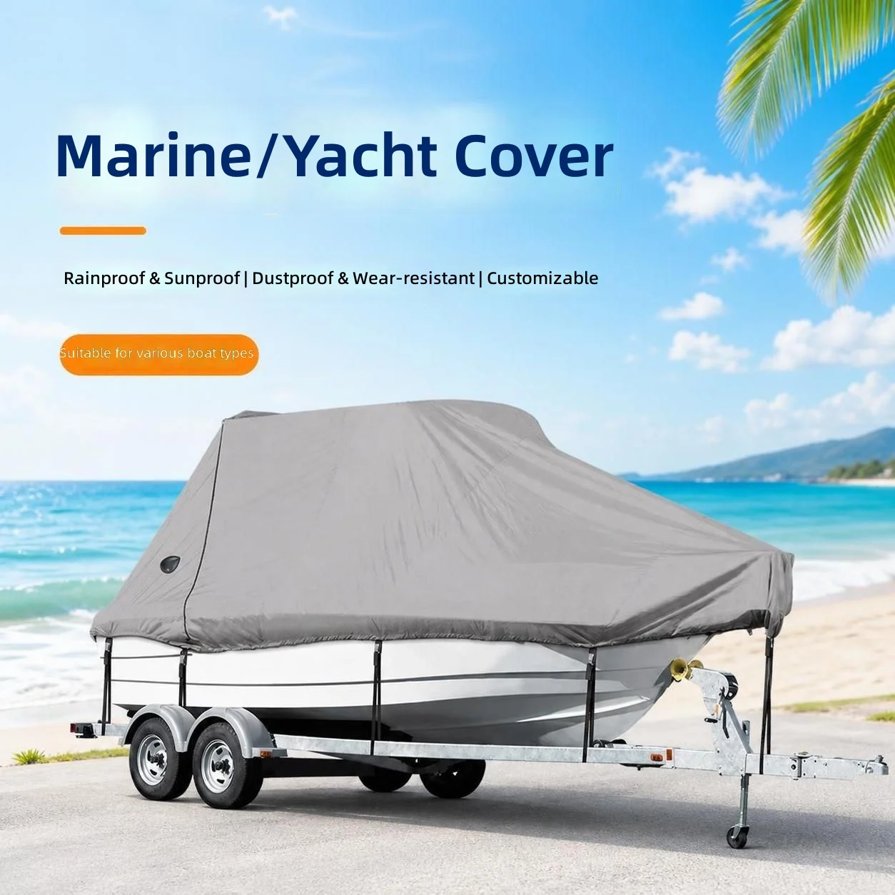 210D Heavy-Duty Oxford Waterproof Boat Cover UV-Resistant Dustproof Gray Fits Speedboat V-Hull Vessels S/M Size DDP