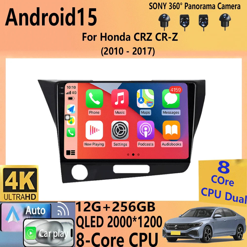 

For Honda CRZ CR-Z 2010 - 2017 8GB 128GB 2DIN Stereo Mobil Android 15 untuk Radio Mobil Pemutar Video Multimedia GPS CarPlay Aud