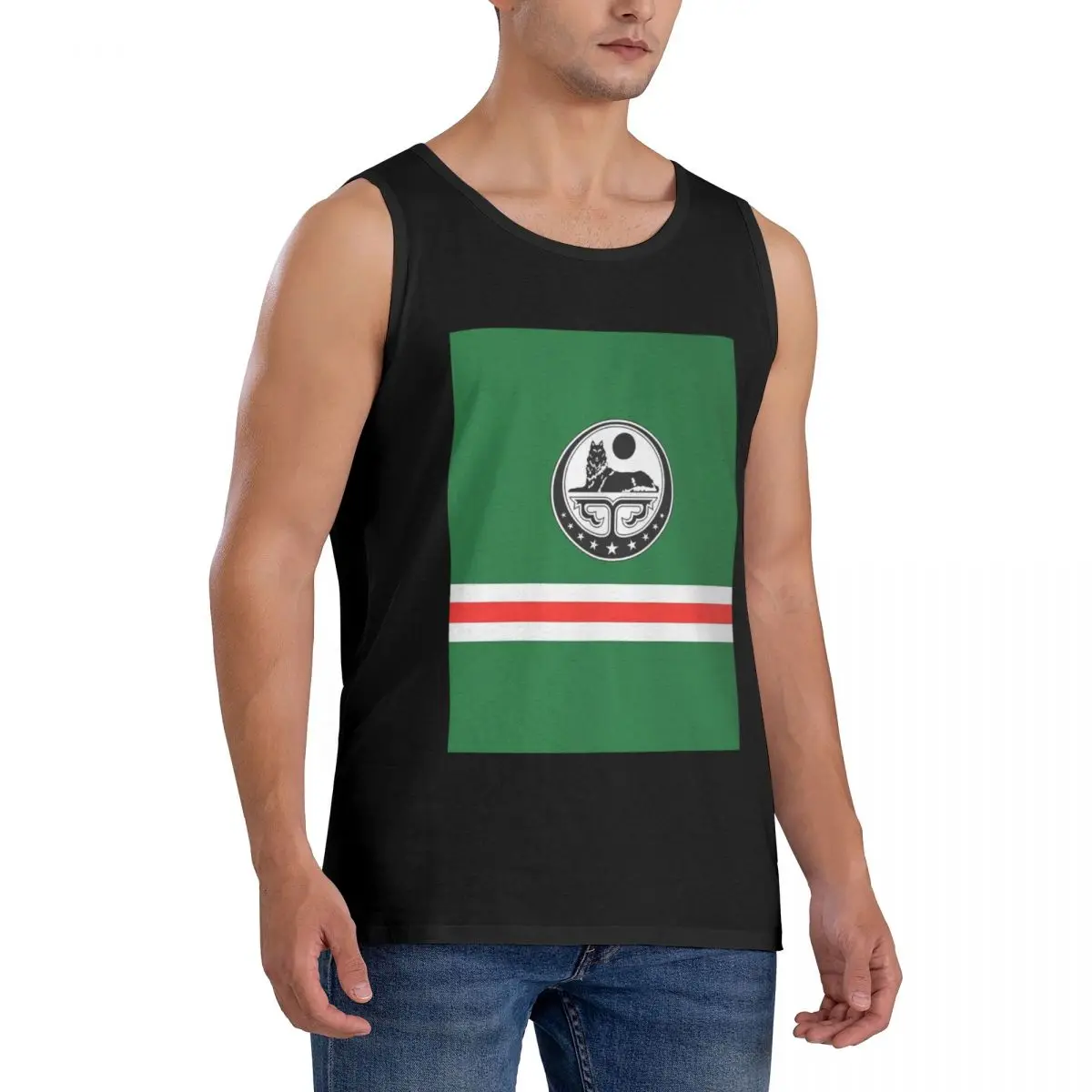 100% Cotton Chechen Borz Wolf Coat Of Arms Of Chechnya Sleeveless T-Shirt Men Workout Sports Clothing Tops Men's Crew Neck Vest