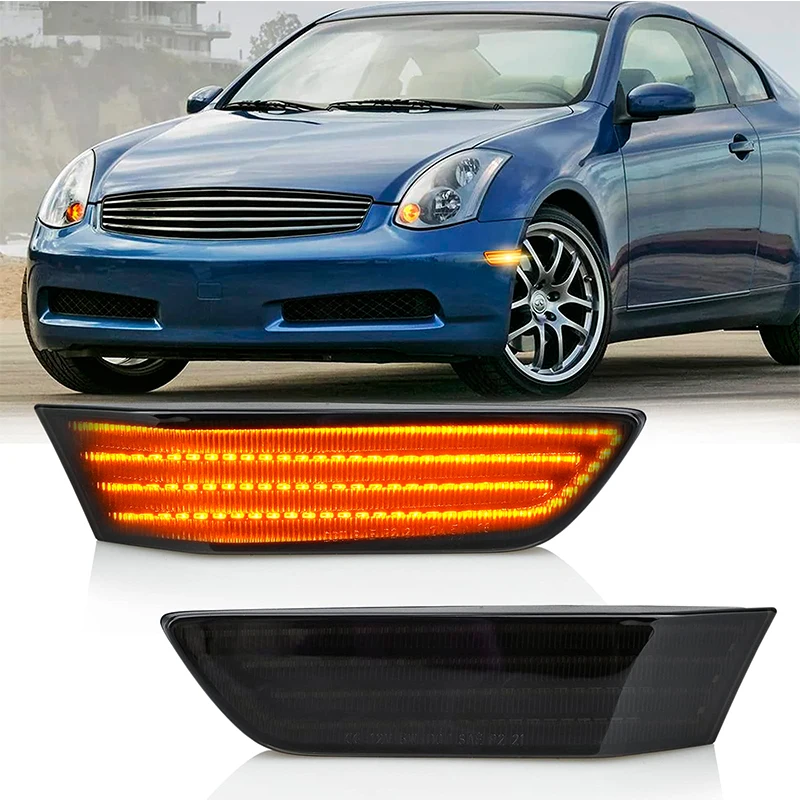 

Led Front Bumper Side Marker Lights Compatible with Infiniti G35 V35 2003 2004 2005 2006 2007 Smoked Lens Led Wheel Turn Signal