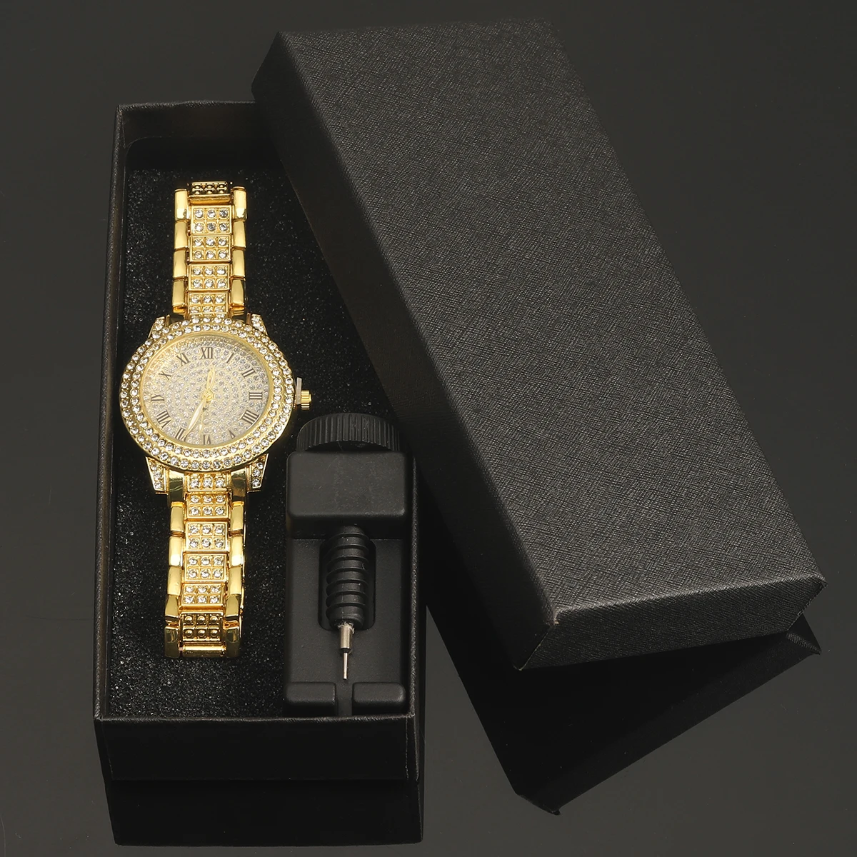 Lichte Luxe Stijlvolle Vrouwen Horloge Ijskoud Gevuld Met Diamanten Trendy Horloge Persoonlijkheid Accessoires Sieraden Set Geschenkdoos