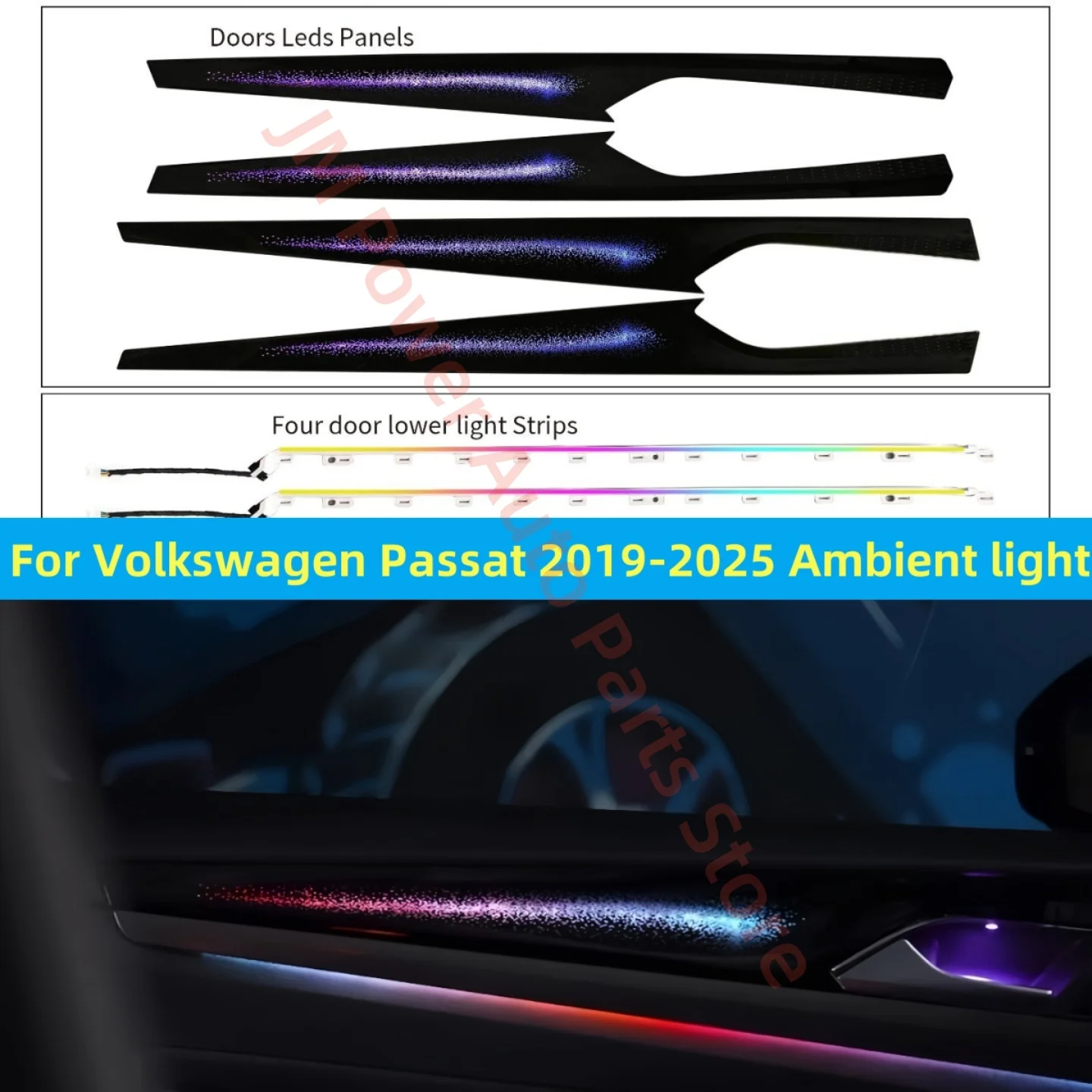 Automotive Ambient light suitable for Volkswagen Passat Door LED trim panel 64 color Atmosphere modification APP Screen control