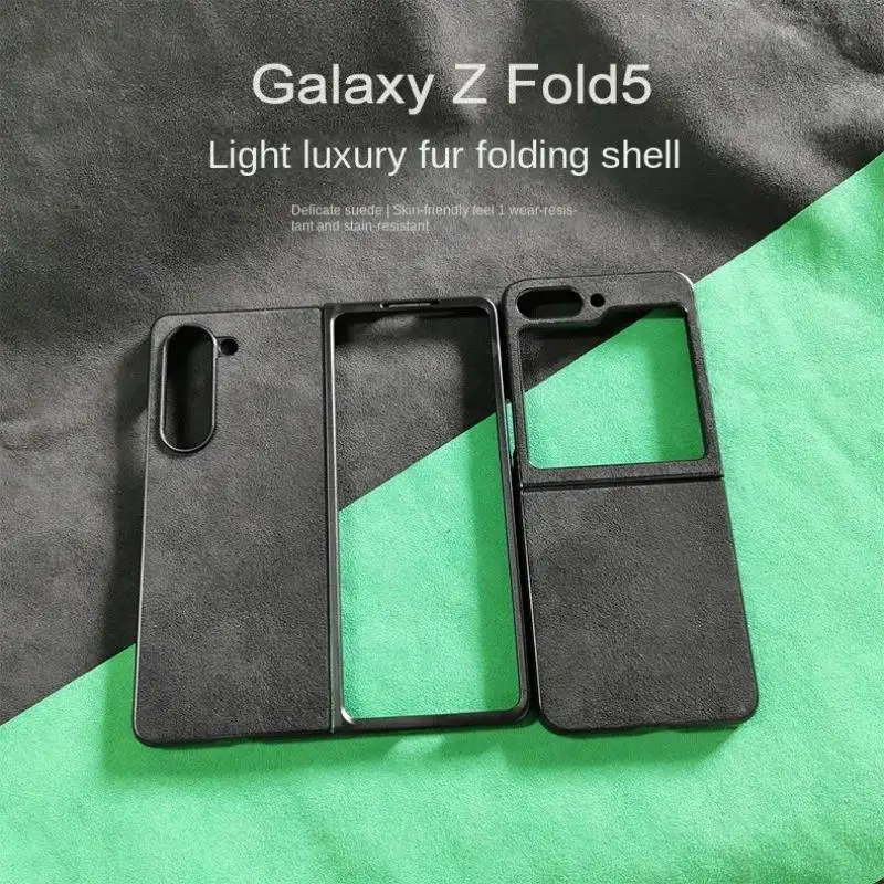 Luxury  Suede Leather Case   Galaxy Z Fold 5 4 3 2 ZFlip 5 4 3 5G Ultra Thin Turn Fur Hard PC Phone Cover.