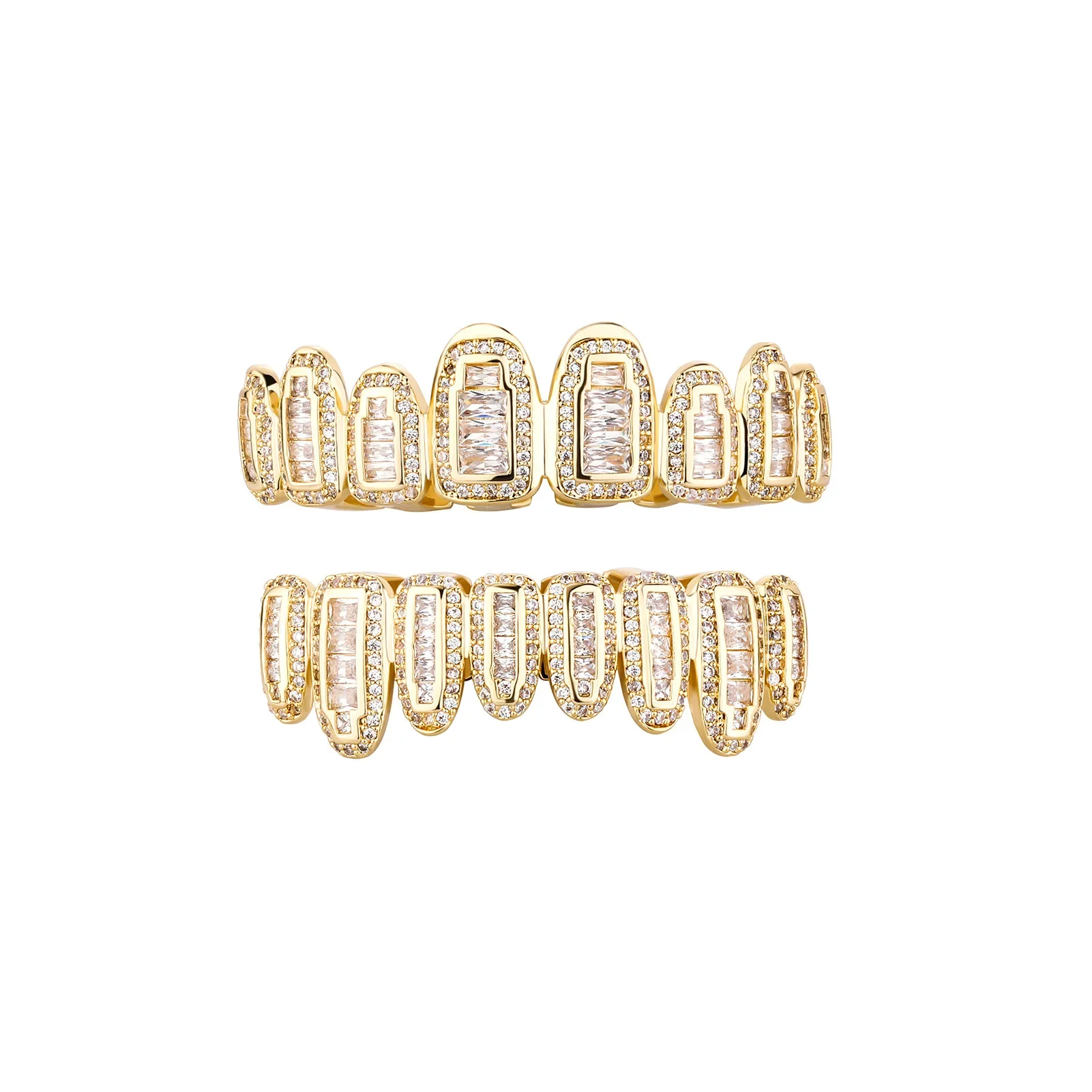 

Hip Pop Bling Cubic Zircon Teeth Grillz Set For Men Women Mouth Set Gold Silver Color Removable Dental Fashion Jewelry