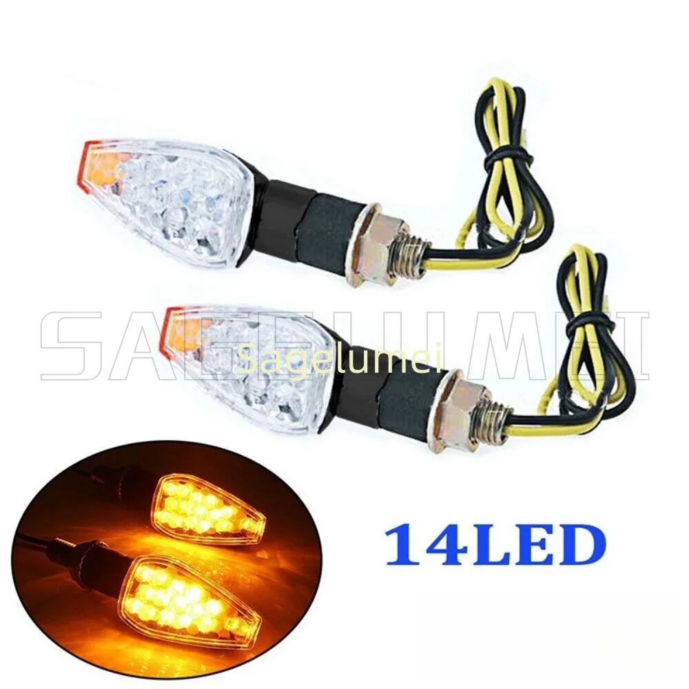 2 Pcs Universal 14 LED Lights 12V Motorcycle Flashing Turn Signal Rear Indicator Tail Light Yellow Light for E50 10mm