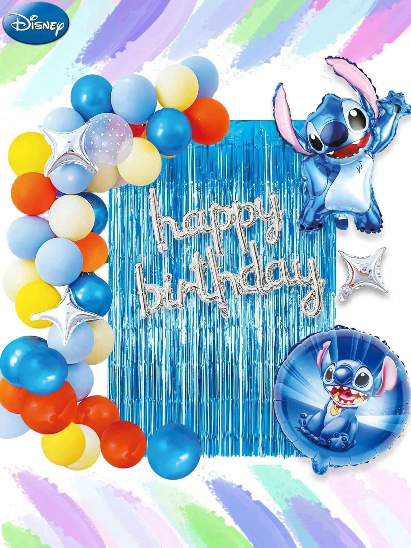 1 SET Disney con licenza ufficiale Stitch Decorazioni di compleanno Forniture per feste Set di palloncini Banner per scattare foto sullo sfondo