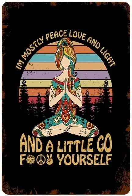 Vintage Im Mostly Peace Love And Light Aluminium Metal Tin Sign 8x12 Inch Home Poster Bar Pub Decor