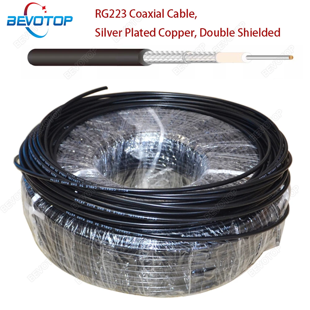 BEVOTOP High Quality Low Loss RG223 Cable Silver-plated Copper Double Shielded 50 Ohm 50-3 RF Coaxial Cable Jumper Wire Cord