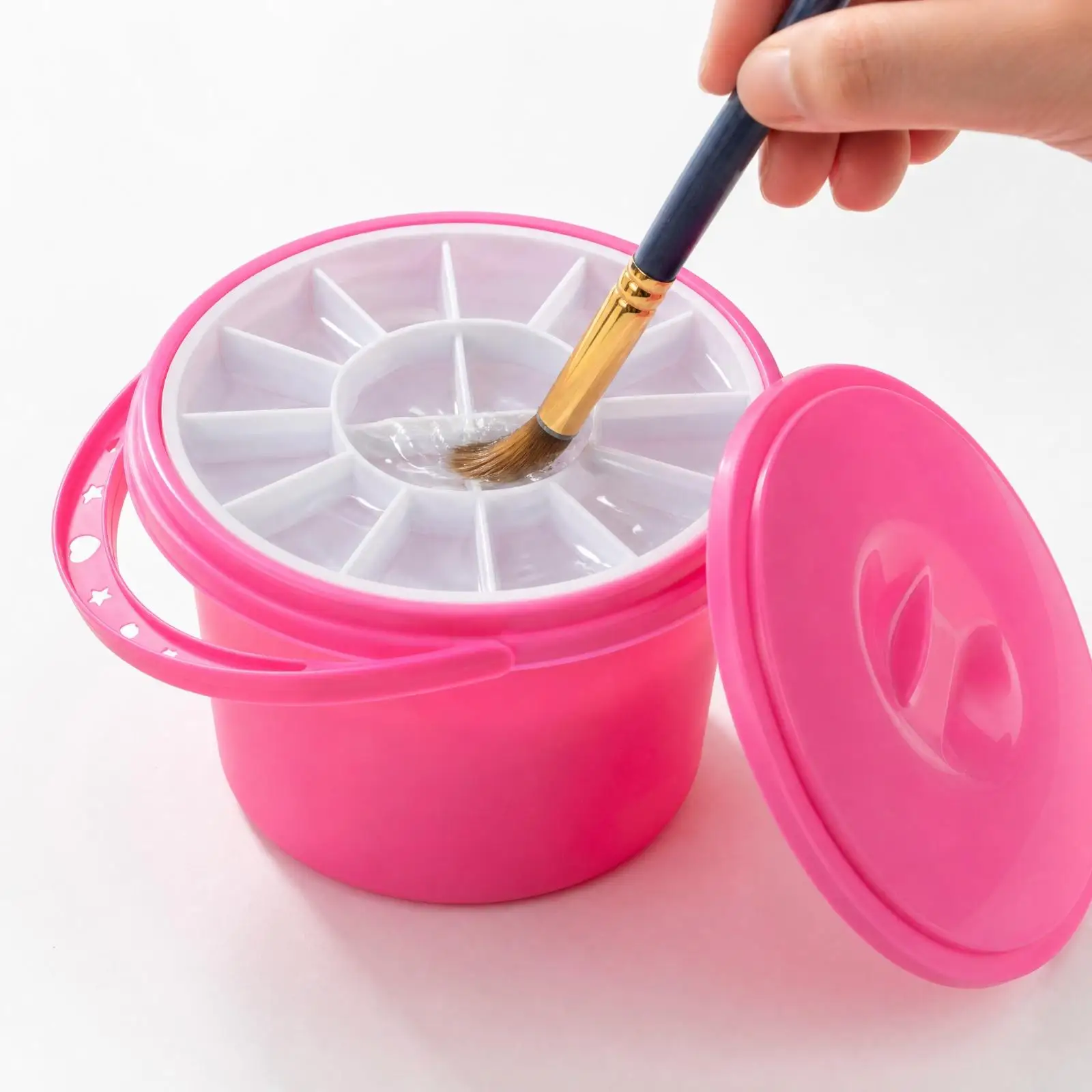 Portable Collapsible Art Rinse Bucket for Watercolor Gouache Painting with Lid Handle and Internal Organizer Tray