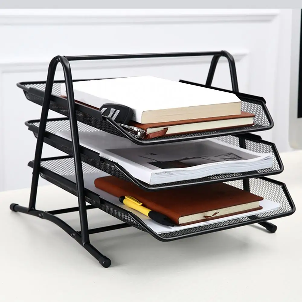 File Storage Tray Creative Anti-Rust 3 Layers Metal Wide Entry Desk File Document Letter Tray Rack File Organizer