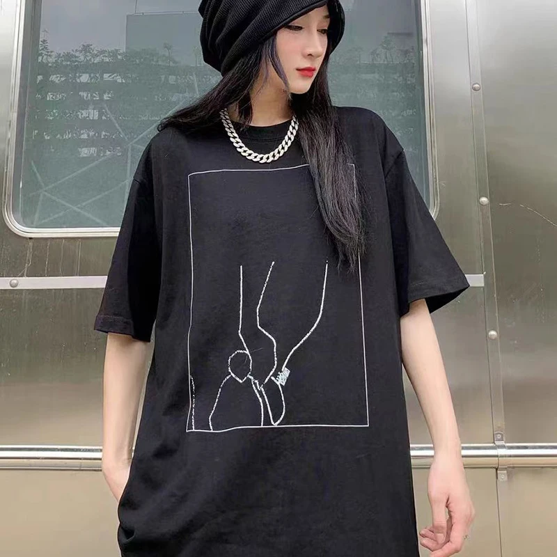 Black CAVEMPT T Shirts Good Quality Men Woman Simplicity Line Hand Drawn Box Printing Loose Casual C.E Summer Tops Tee