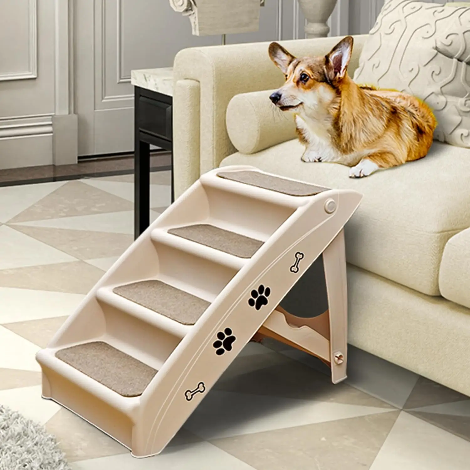 ZENY Foldable Pet Stairs for Small Dogs/Cats, Durable Non-Slip Ramp for High Beds, Sofas, and Cars