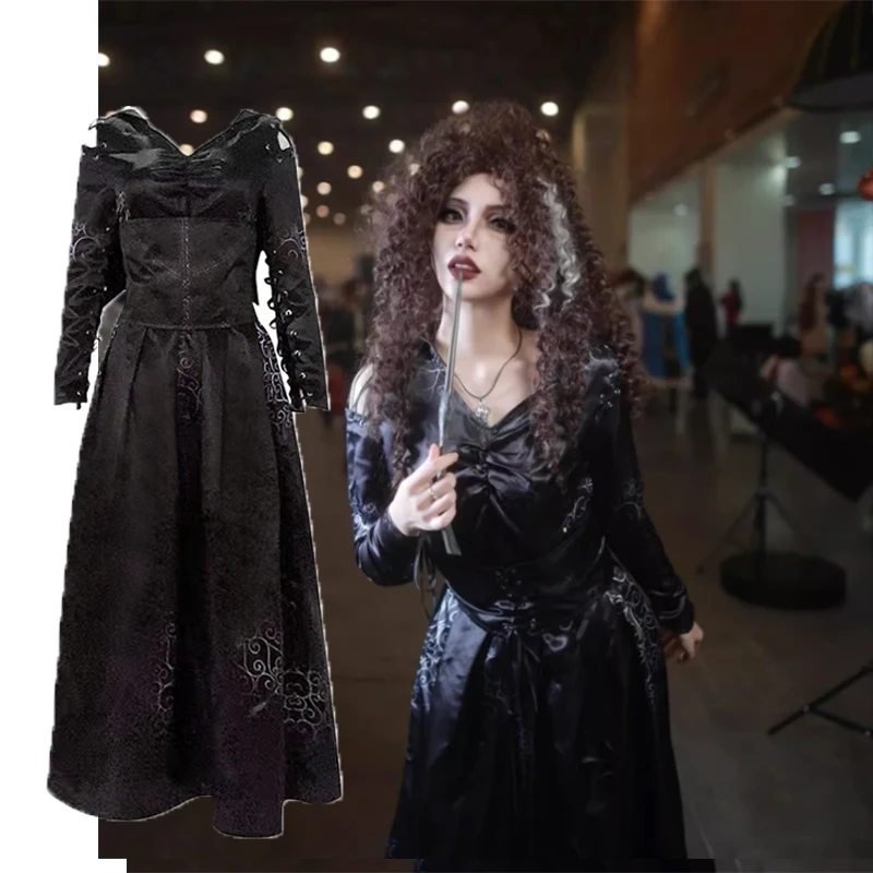 Halloween Carnival Party Disguise Roleplay Suit Bellatrix Cosplay Lestrange Cosplay Magic Movie Costume For Female Women Adult