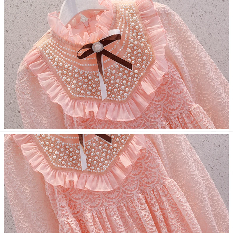 Baby Outfits Lace Dresses for Girls Party Elegant Dress Kids Princess Pink Costumes Teenagers Children Clothes 4 6 8 10 12 Years