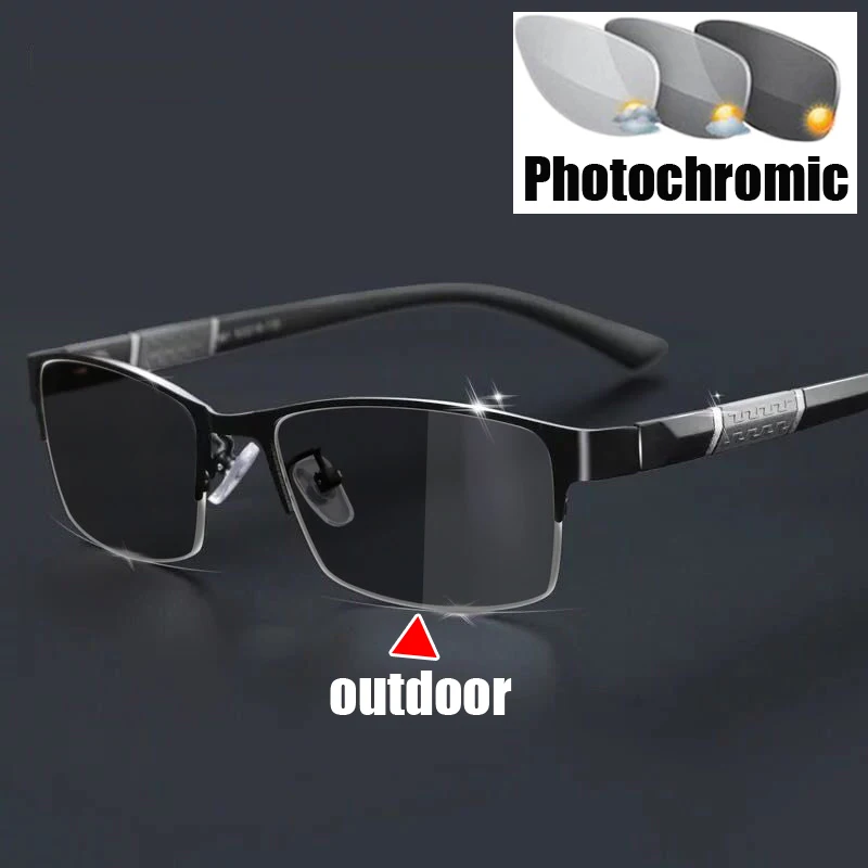 

Vintage Half Frame Photochromic Myopia Glasses Blue Light Blocking Eyewear Classic Outdoor Anti-UV Shades Sunglasses Diopter