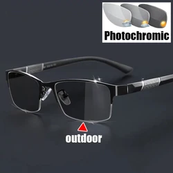 Vintage Half Frame Photochromic Myopia Glasses Blue Light Blocking Eyewear Classic Outdoor Anti-UV Shades Sunglasses Diopter