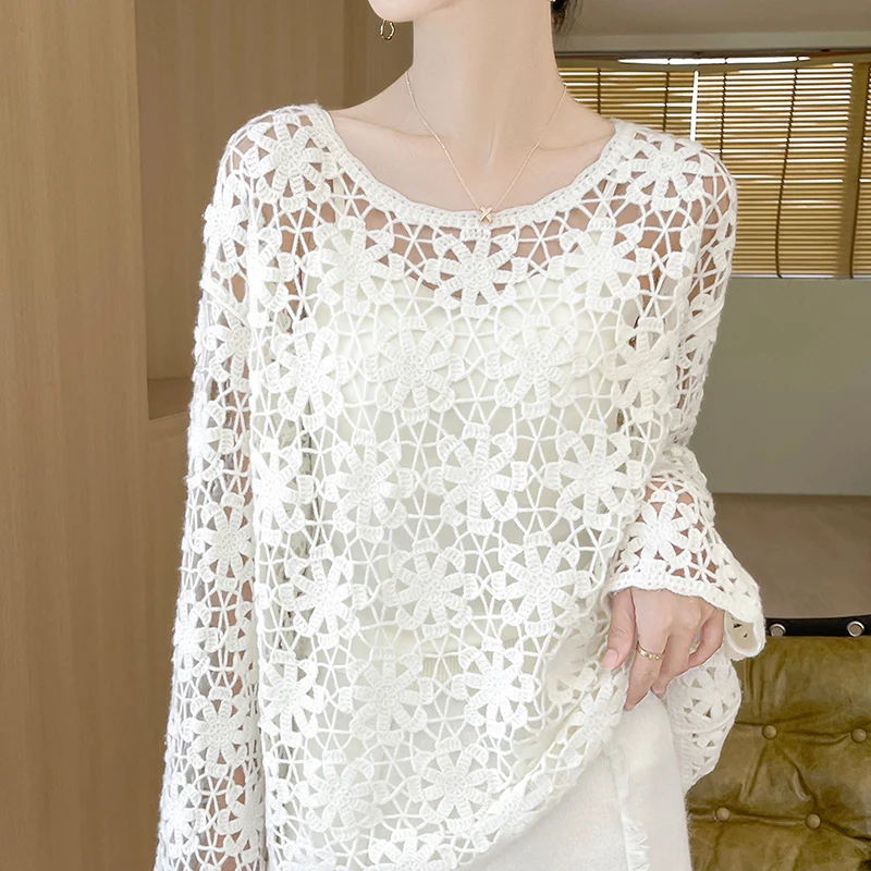 100% pure kasjmier damestrui, ronde hals, hol, comfortabel en los, nieuwe stijl voor lente en zomer 2025