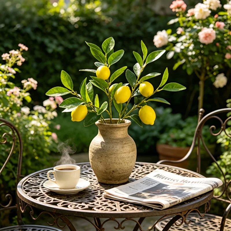 Artificial Lemons Branches, 3 Heads Fake Lemon Branches with Lemons for Vase, Realistic Fake Lemon Decoration