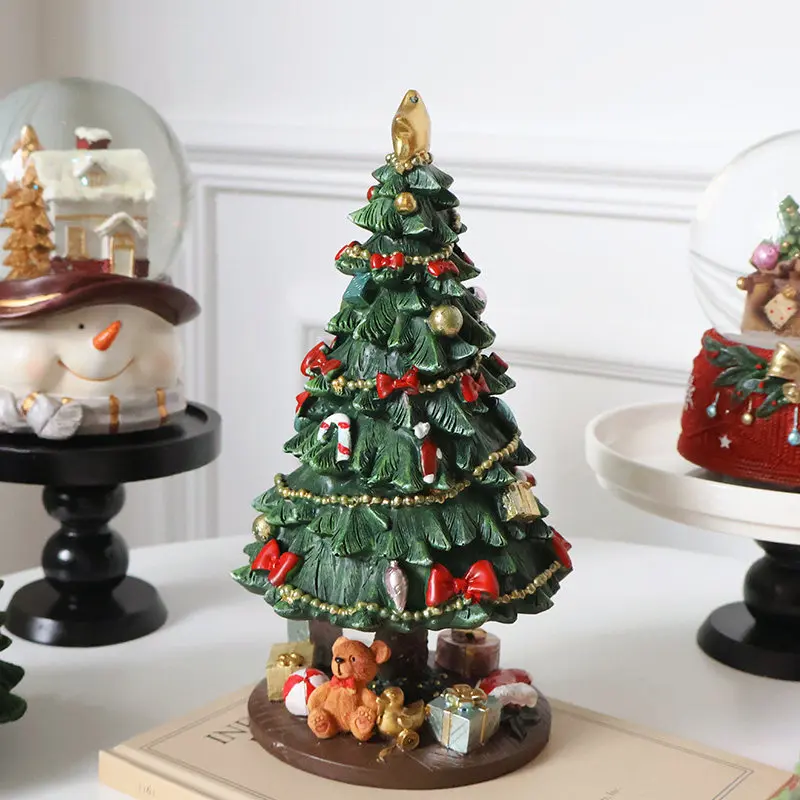 Elegant Christmas Tree Wind-up Music Box, Rotating Musical Decor Ornament for Festival, Resin Craft Gift for Home Office.
