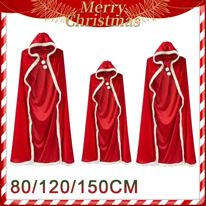 Weihnachtsschal Umhang mit Kapuze, Weihnachtsmann-Kostüm, Weihnachts-Performance-Kostüm, rot mit Hut, Cosplay-Kostüm, warmer Wintermantel