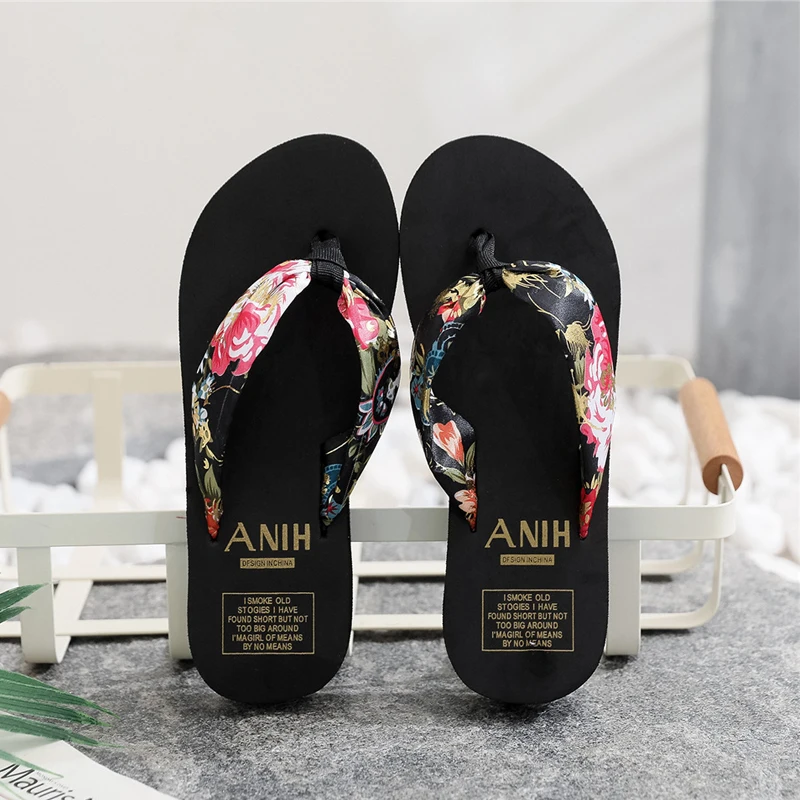 Summer Slippers Indoor House Woman Girls Casual Slippers Flip-flops Non-slip Satin Printing Vacation Beach Sandal Zapatos Mujer