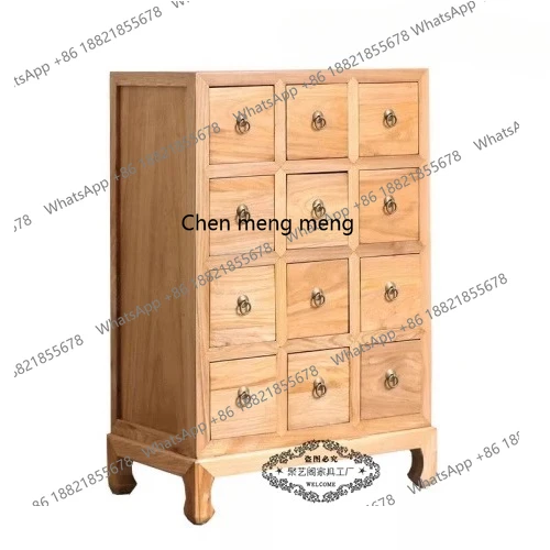 New Chinese log color chest cabinet Old elm paint-free porch cabinet Multi-drawer cabinet New classical Zen style
