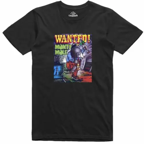 Wanted Monty Mole Spectrum 48k C64k Classic Game Ofiicially licensed T Shirt